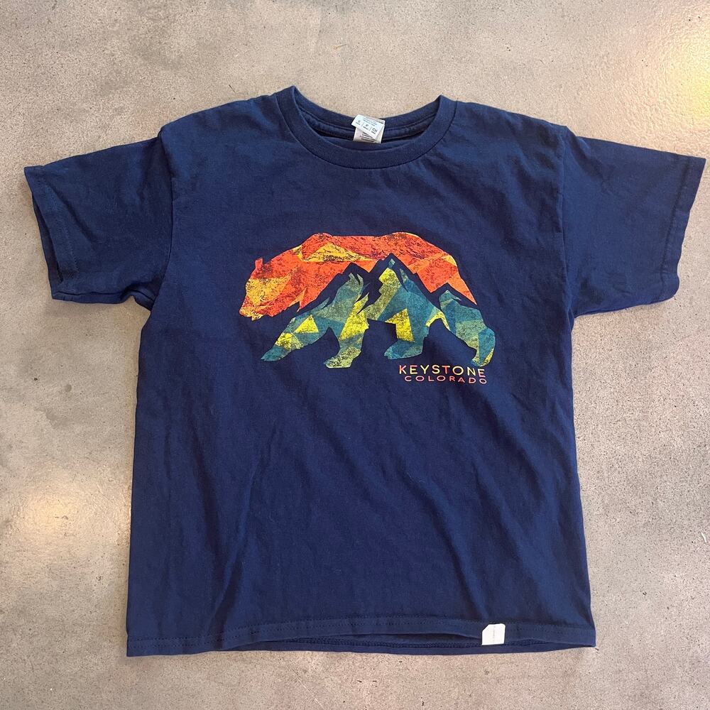 Gildan Keystone Colorado Navy Blue bear mountain Tshirt Boys Youth small NEW
